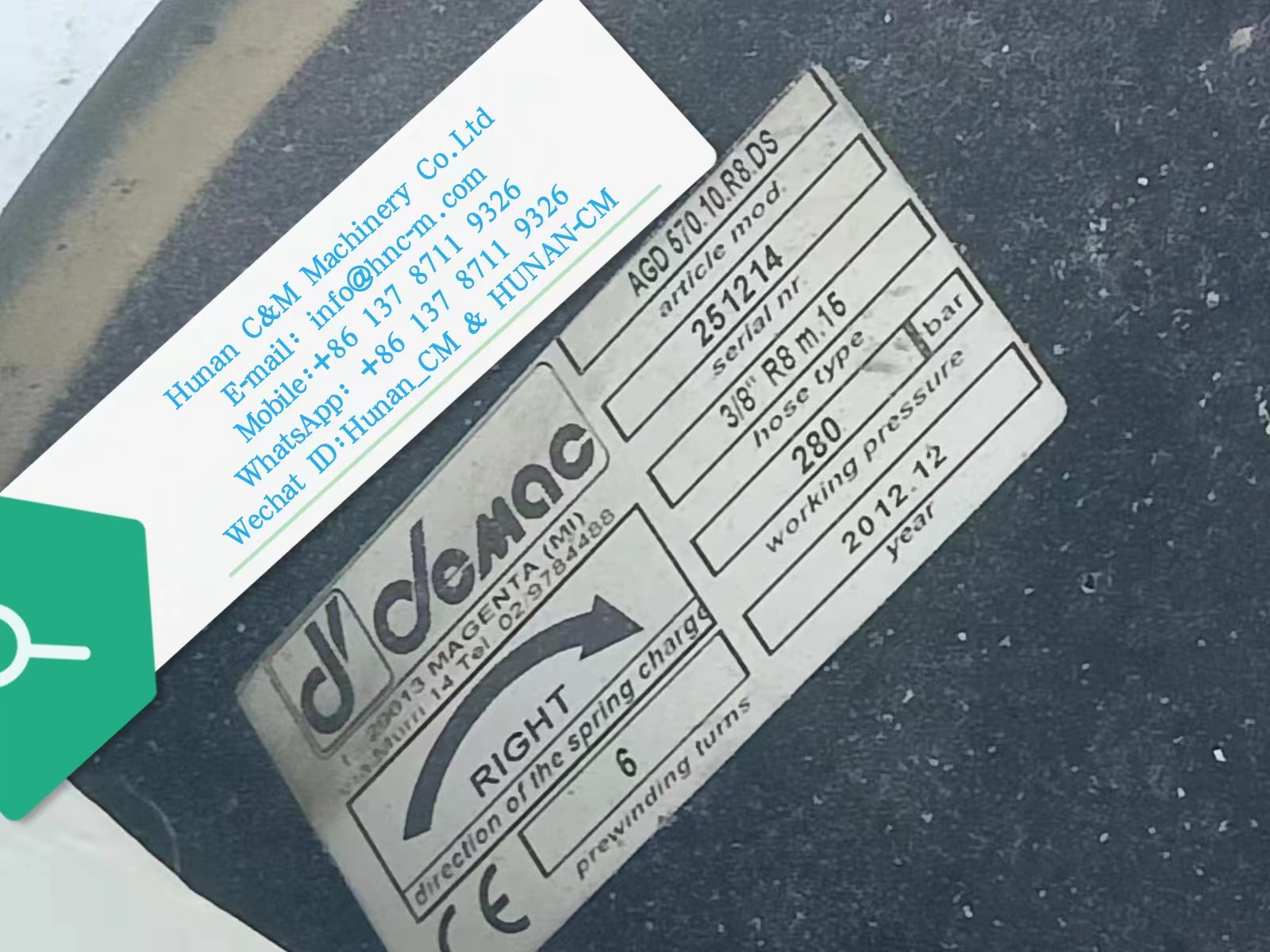 ZOOMLION mobile crane QY110V Hose drum  DEMAC 1019900238 1019900353 AGD570.10.R8.DS 